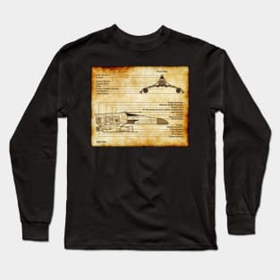 Obsolete Space Fighter Parchment Blueprint Long Sleeve T-Shirt